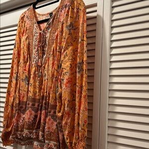 Bohemian peasant type Floral Blouse - beautiful fall colors of Orange and Brown